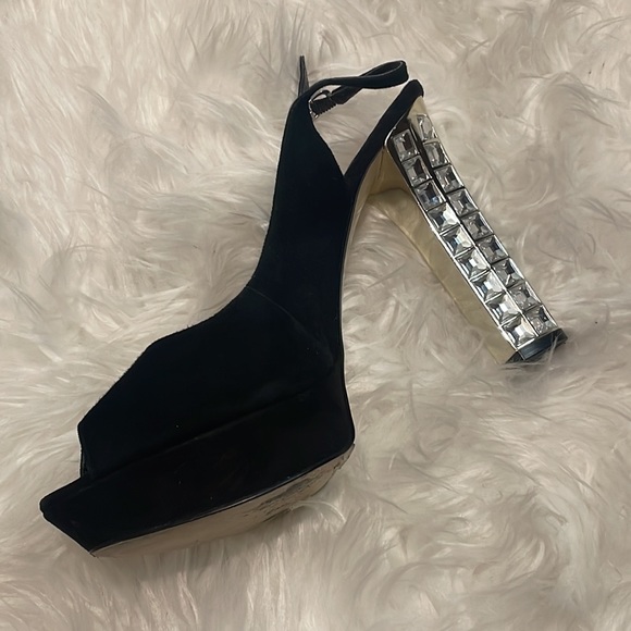 Charles & Keith Collection 39 (8.5) Suede Slingback platforms Crystal bling - Picture 4 of 11